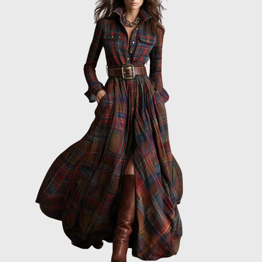 Laura | Pikk ruuduline kleit vööga