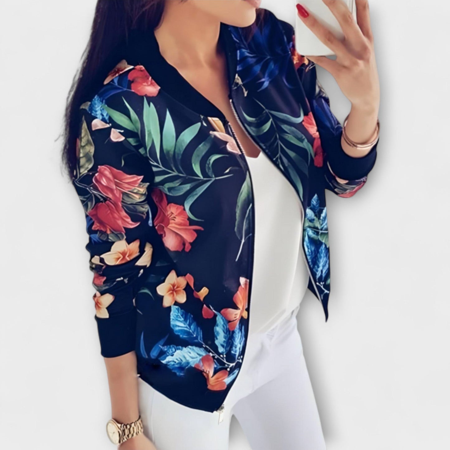 Andreia | Elegantne lillemusteriga bomberjakk